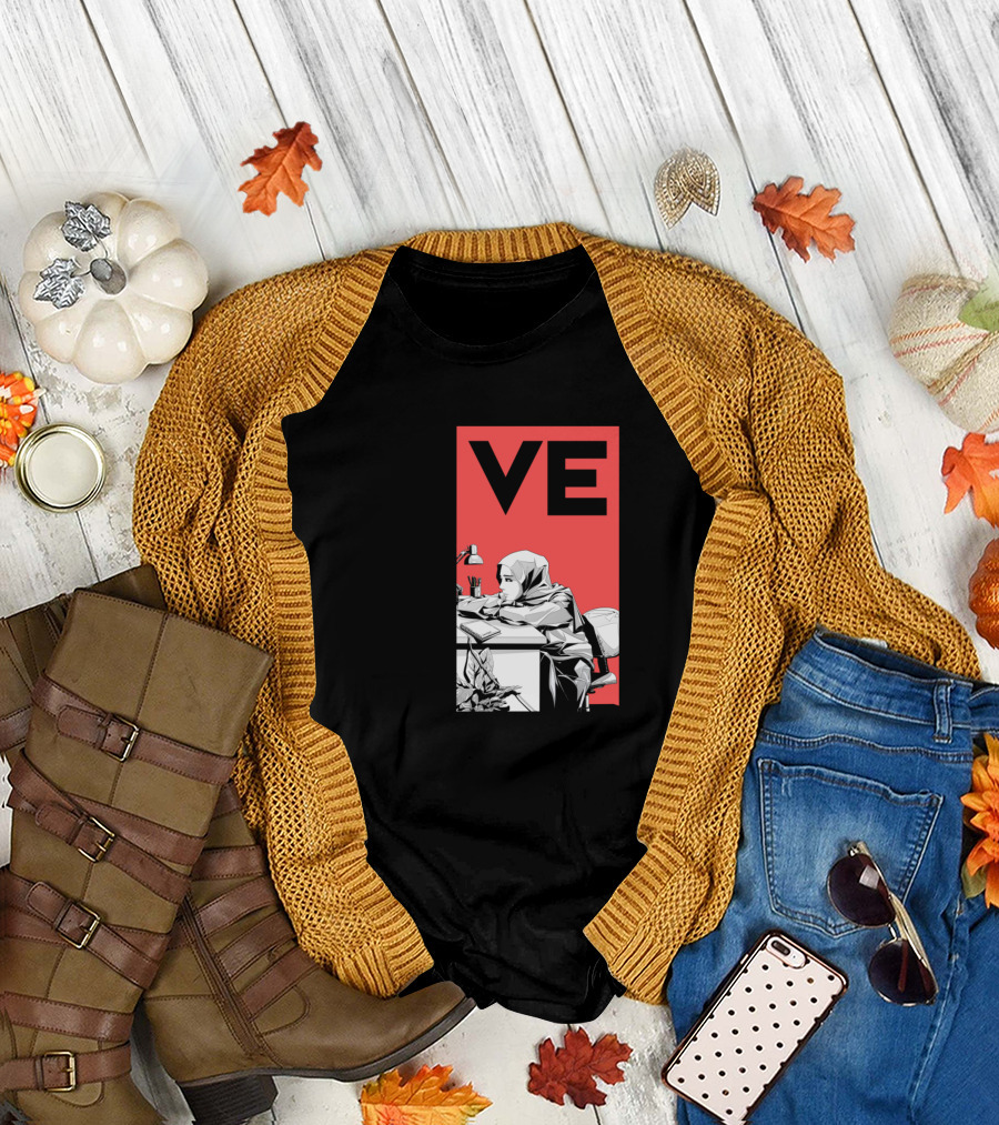 LOVE Poster with Woman Studying at Desk T-Shirt
