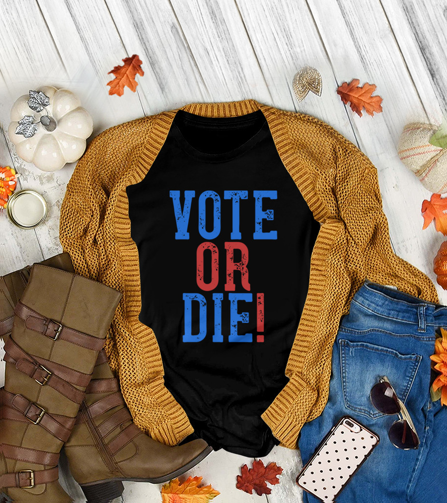 VOTE OR DIE Red and Blue Distressed Bold Letters T-Shirt