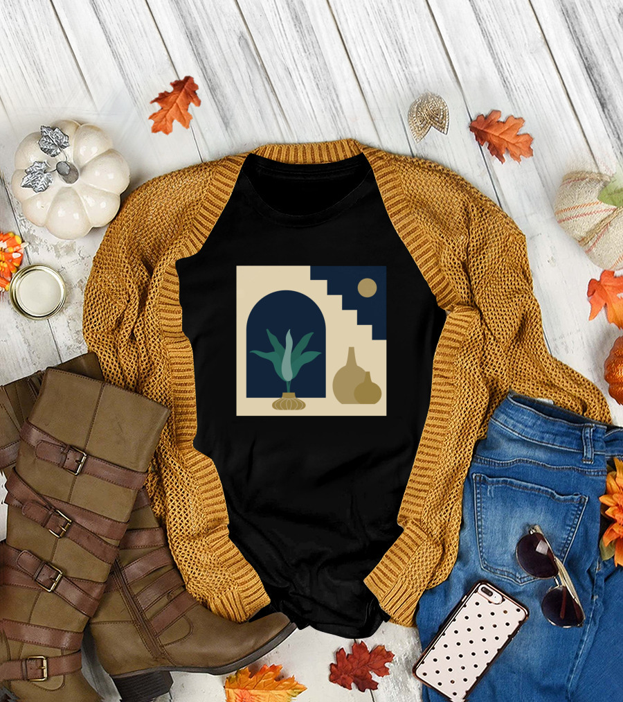 Pelican Sunset Archway Plant Vase and Moon Geometric T-Shirt