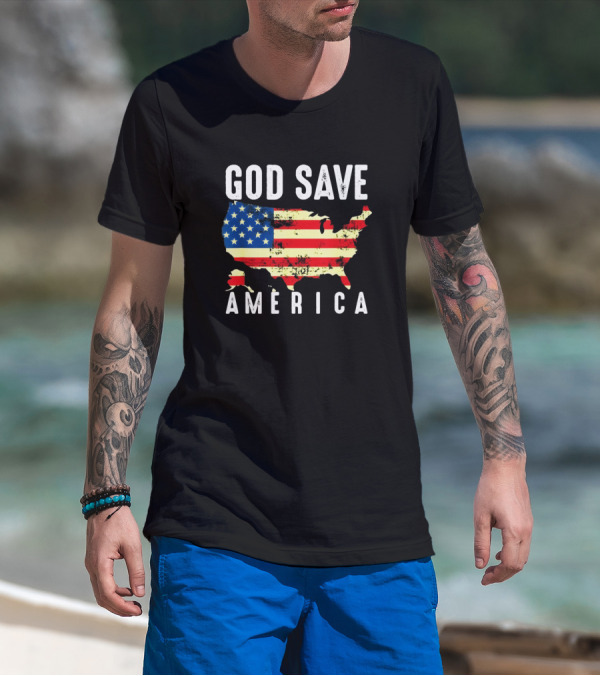 Retro Vintage God Save America US Flag Patriotic Map T-Shirt