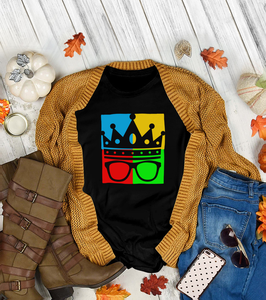 Geeking Crown and Glasses Four Colorz Quadrant T-Shirt