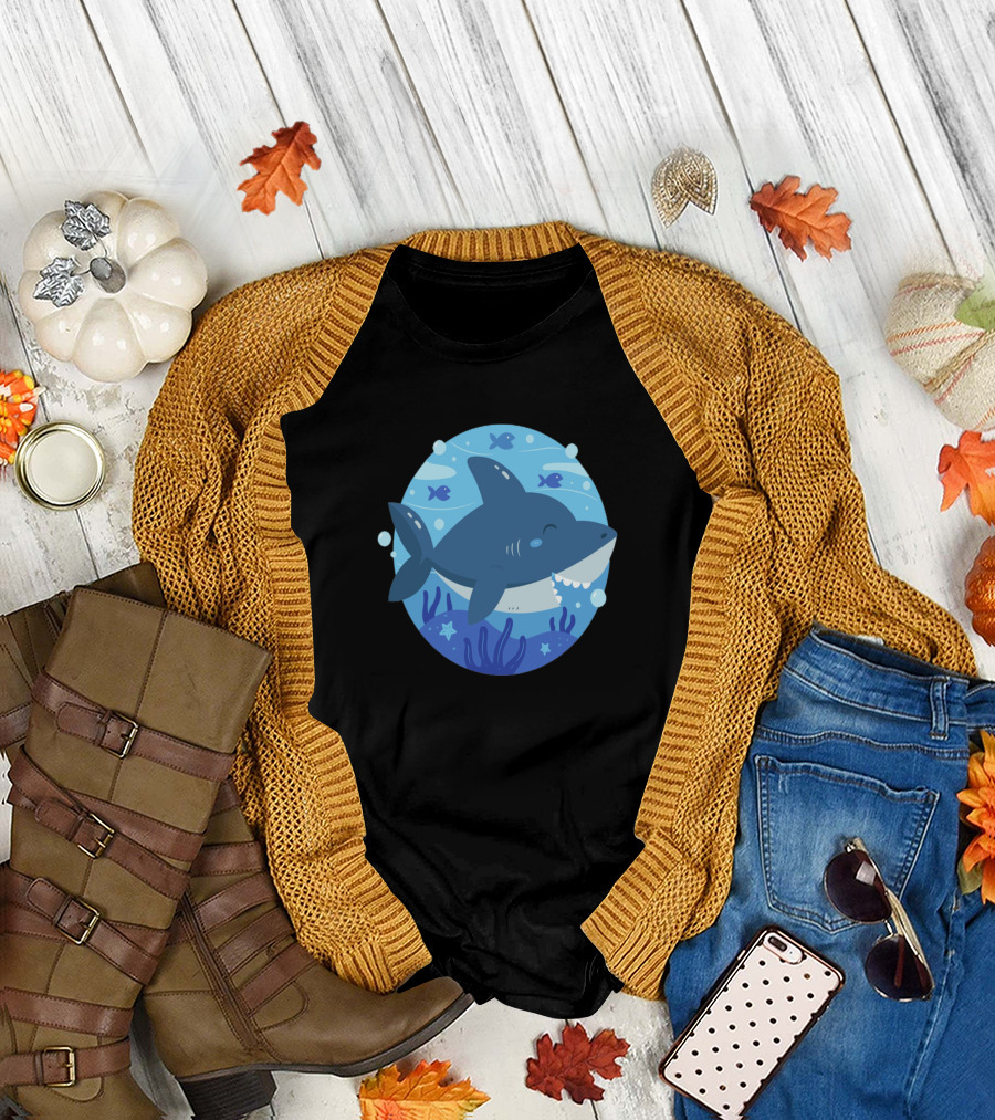 Smiling Shark in Ocean with Fish and Coral T-Shirt