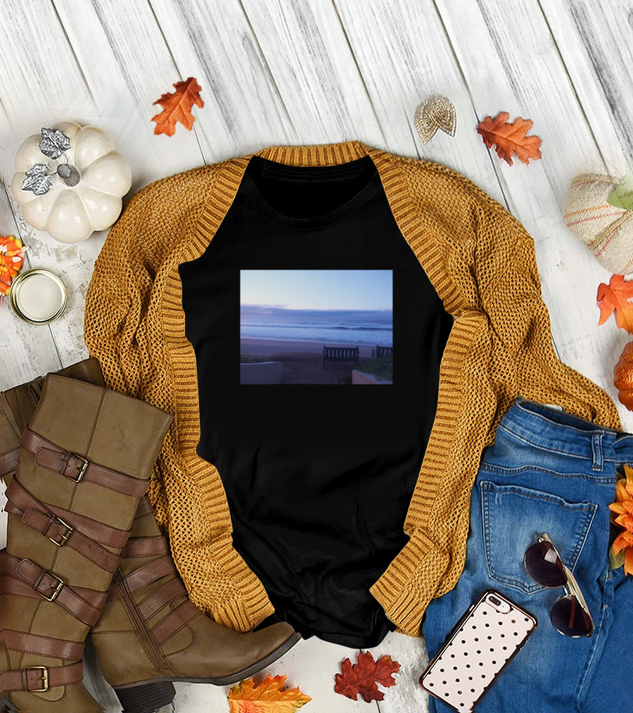 My African Safari Sun Rise Over The Ocean Benches Overlooking Ocean Beach T-Shirt
