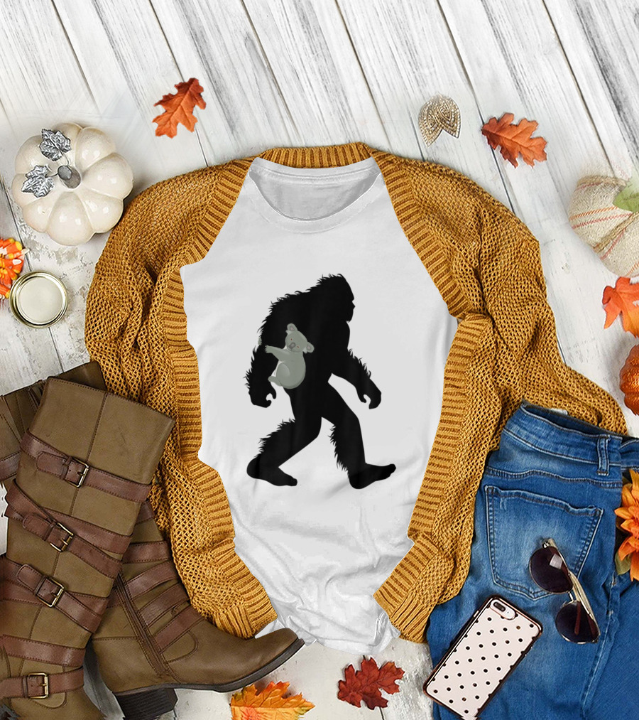 Bigfoot Sasquatch Carrying Koala Marsupial Animal T-Shirt