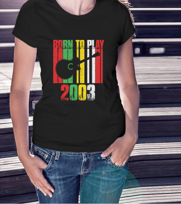 Born To Play Guitar 2003 Retro Vintage Guitar Silhouette Music Lover Guitarist T-Shirt