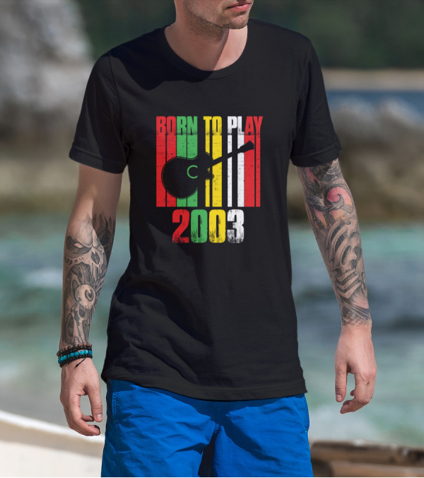 Born To Play Guitar 2003 Retro Vintage Guitar Silhouette Music Lover Guitarist T-Shirt
