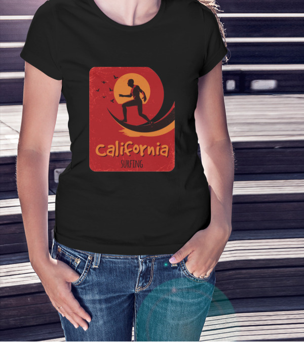 California Surfing Sunset Silhouette Adventure T-Shirt