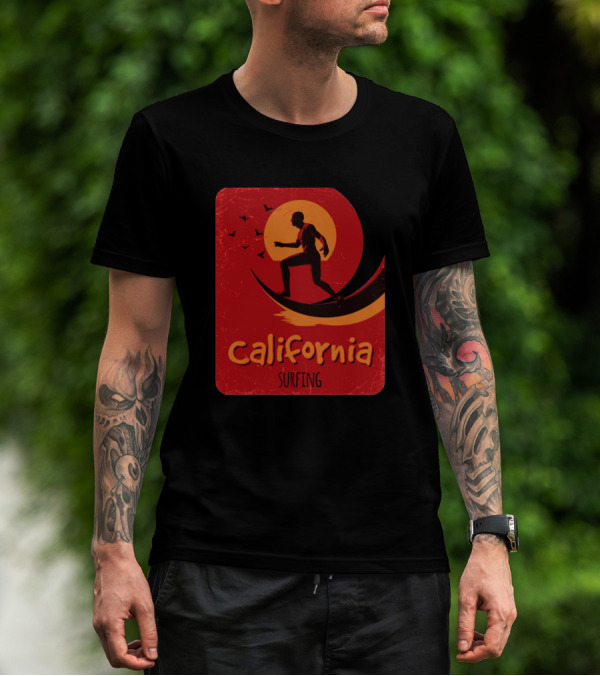 California Surfing Sunset Silhouette Adventure T-Shirt