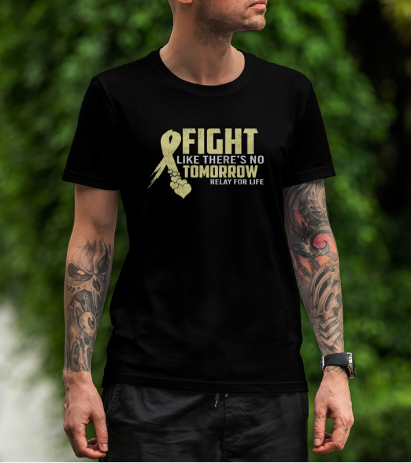 Fight Like There's No Tomorrow Relay For Life Yellow Ribbon Hearts T-Shirt