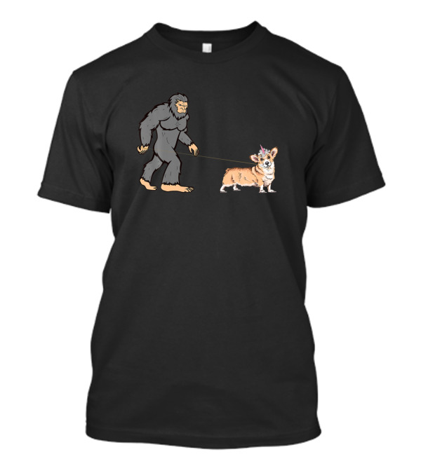 Funny Bigfoot Walking Corgi Unicorn Birthday Chris Bigfoot Walking Corgi T-Shirt