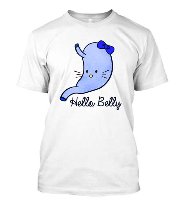 Hello Belly Cute Stomach With Bow Whiskers Funny Appreciation T-Shirt