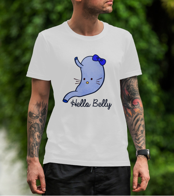 Hello Belly Cute Stomach With Bow Whiskers Funny Appreciation T-Shirt