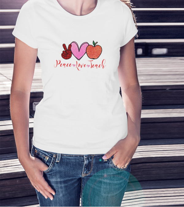 Peace Love Teach Teacher Apples Cute Teacher T-Shirt