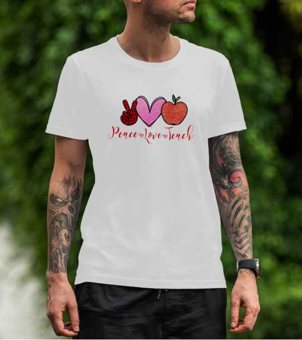Peace Love Teach Teacher Apples Cute Teacher T-Shirt