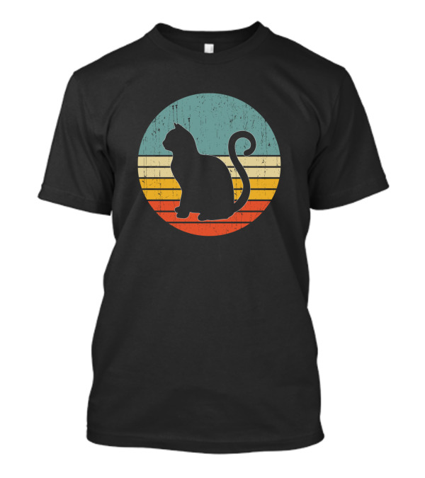 Cat Silhouette Retro Sunset Vintage Style Circular T-Shirt