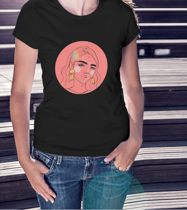 Girl In Vibrant Dots T-Shirt