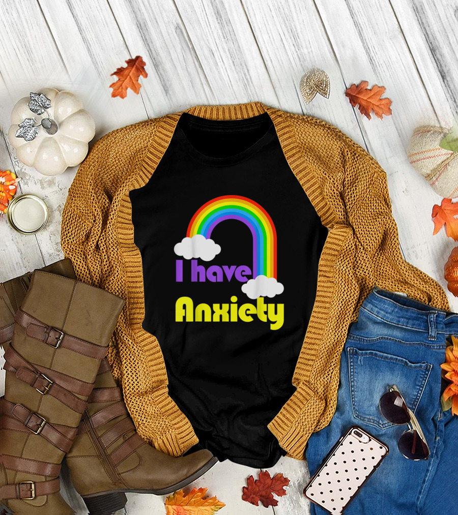 I Have Anxiety Funny Introvert Retro Rainbow T-Shirt
