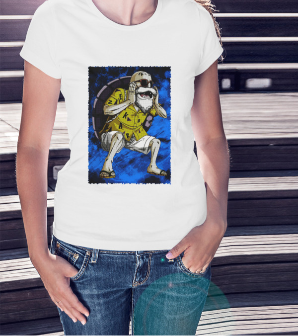 Kamesennin Squatting With Sunglasses And Turtle Shell Backpack T-Shirt