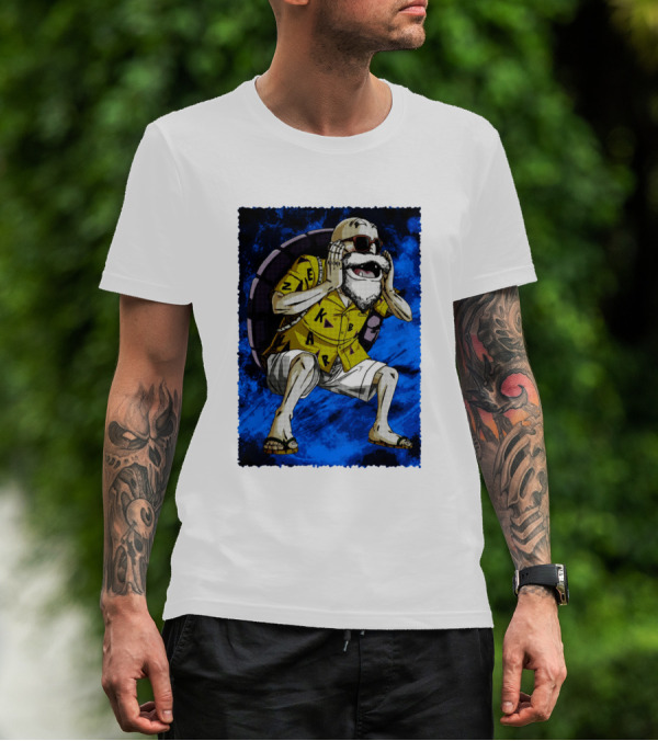 Kamesennin Squatting With Sunglasses And Turtle Shell Backpack T-Shirt