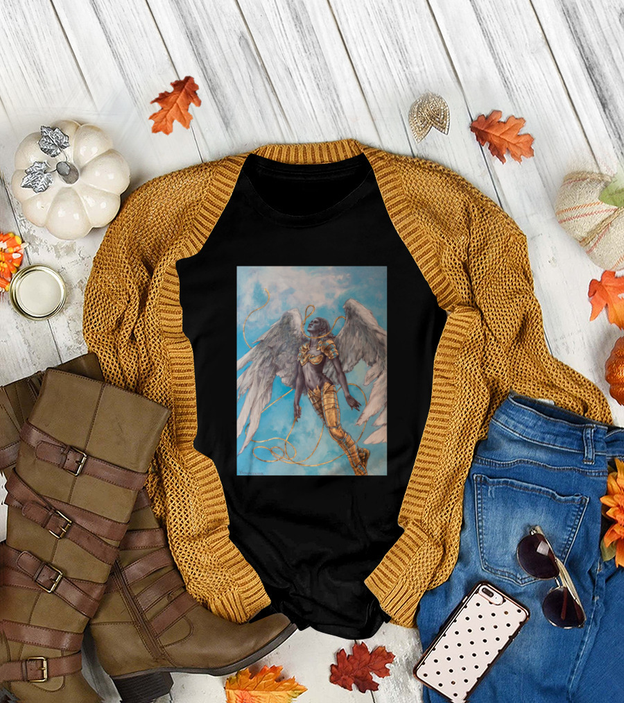 Thermal Drift Angelic Warrior with Wings and Golden Armor T-Shirt