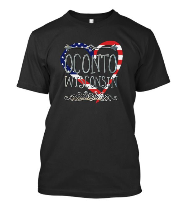 Oconto Wisconsin Heart American Flag T-Shirt
