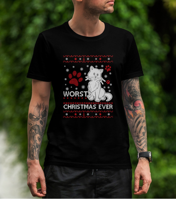 Worst Christmas Ever Cat Paw Print Holiday T-Shirt