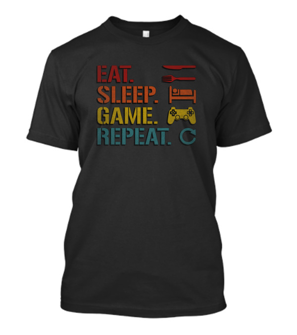 Eat Sleep Game Repeat Gamers Routine With Controller And Icons T-Shirt