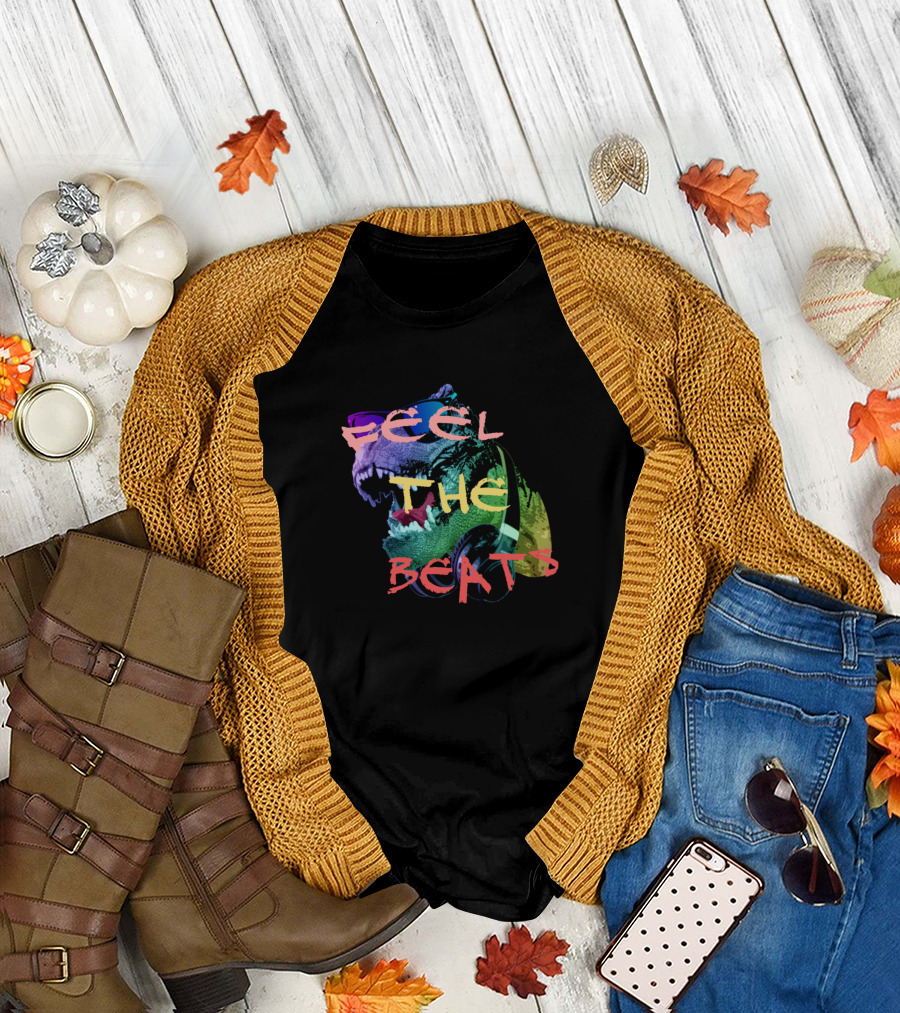 Feel The Beats Vibrant Colorful Bear with Headphones T-Shirt