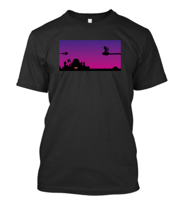 Goku Vs Red Silhouette Battle At Sunset Urban Skyline T-Shirt