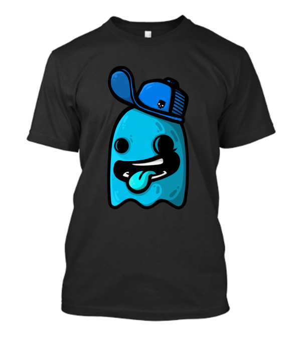Blue Ghost With Cap Playful Character Tongue Out T-Shirt