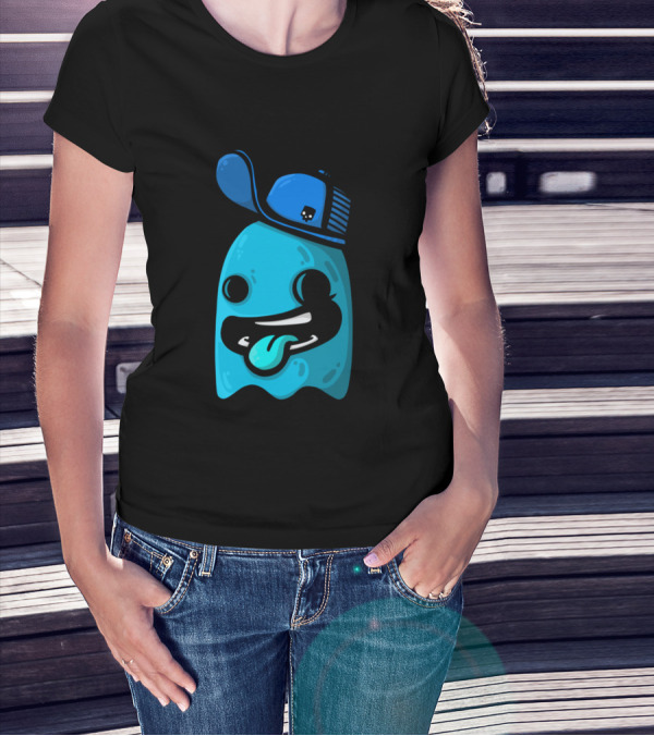 Blue Ghost With Cap Playful Character Tongue Out T-Shirt