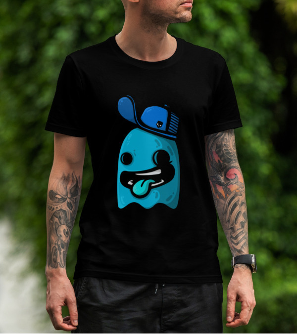 Blue Ghost With Cap Playful Character Tongue Out T-Shirt