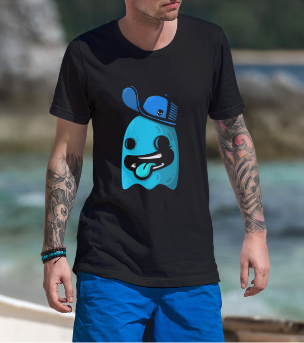Blue Ghost With Cap Playful Character Tongue Out T-Shirt