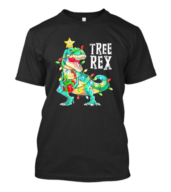 Christmas Dinosaur Lights Tree Rex T-Shirt