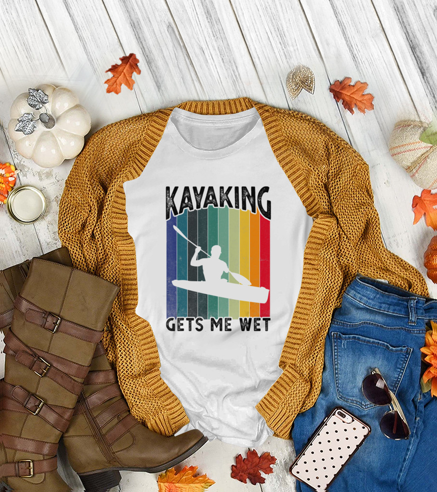 Kayaking Gets Me Wet Retro Stripes T-Shirt
