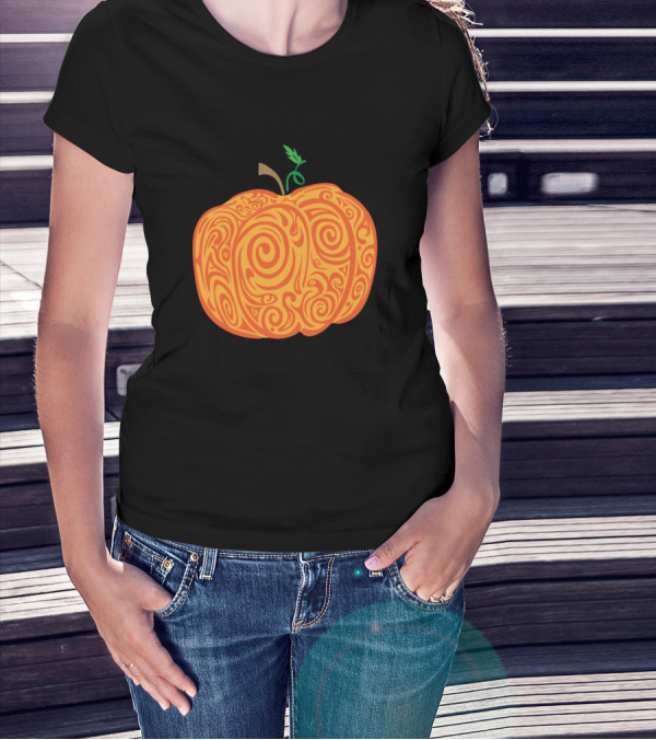 Doodle Pumpkin Orange Swirl T-Shirt