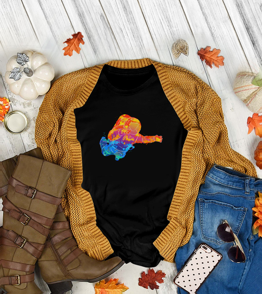 Astronaut Zero Gravity Floating Colorful Space Painting T-Shirt