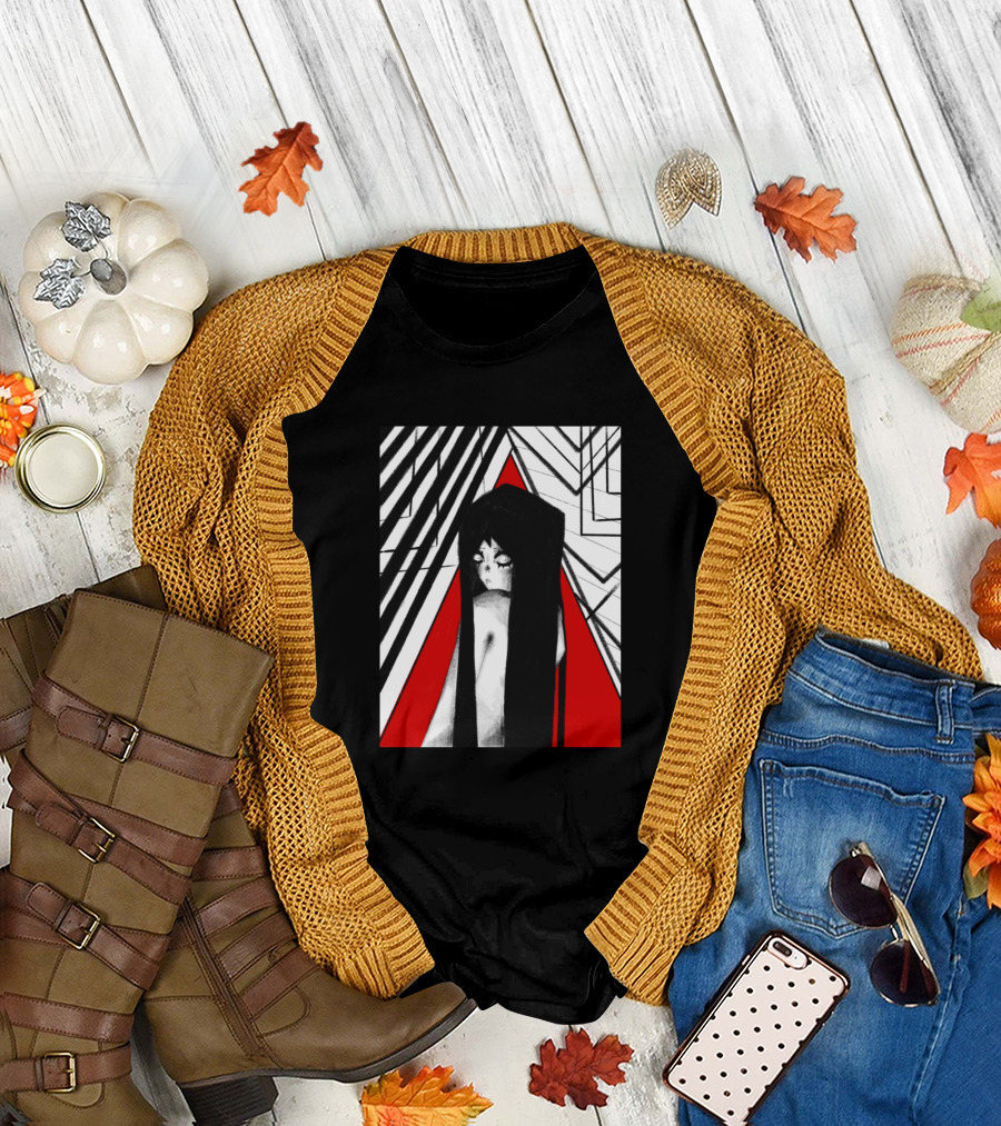Ghost Gal Red and Black Abstract Geometric Background T-Shirt