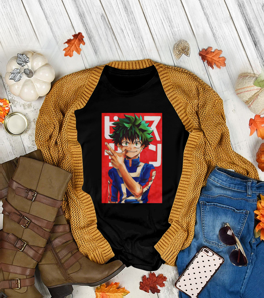 Boku No Hero Academia Midoriya Peace Sign Hero Pose T-Shirt