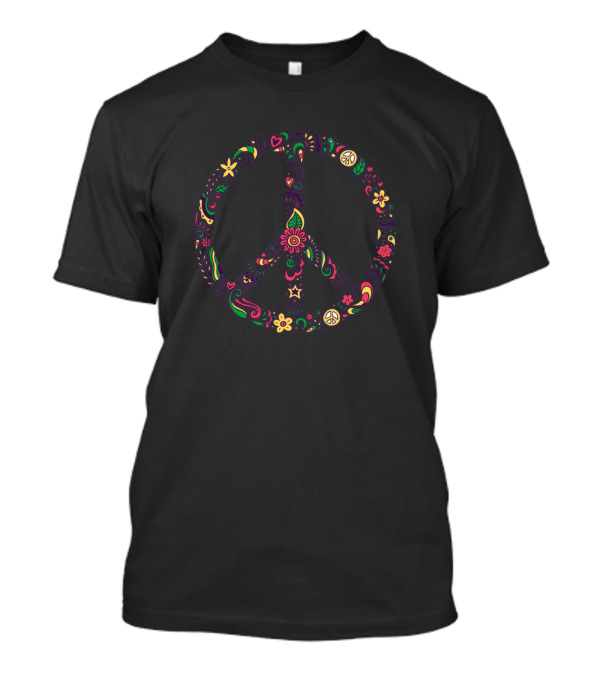 Floral Peace Sign Pattern With Colorful Flowers And Paisley Elements T-Shirt