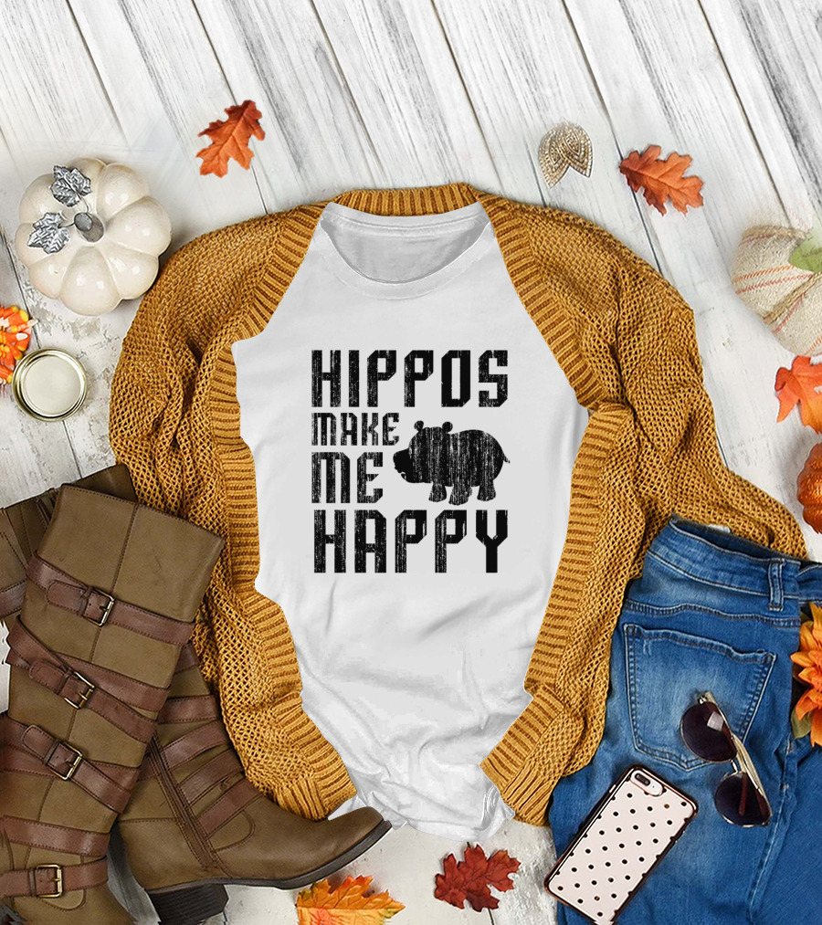 Hippos Make Me Happy Animal Love Funny Hippopotamus T-Shirt