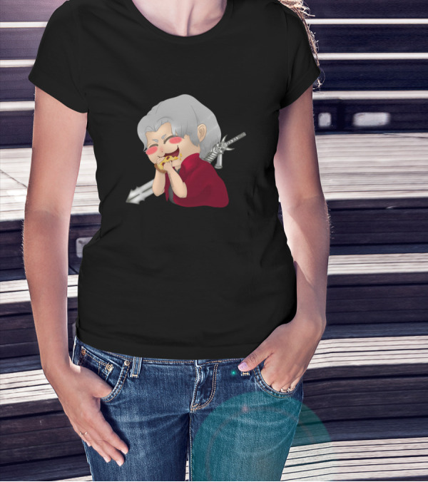 Its Pizza Time Featuring Sword-Wielding Chibi Character T-Shirt