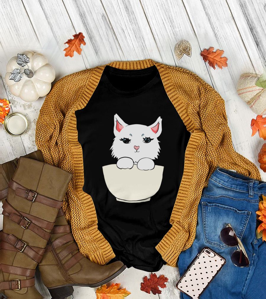 Cat In A Bowl Cute Feline Peeking T-Shirt