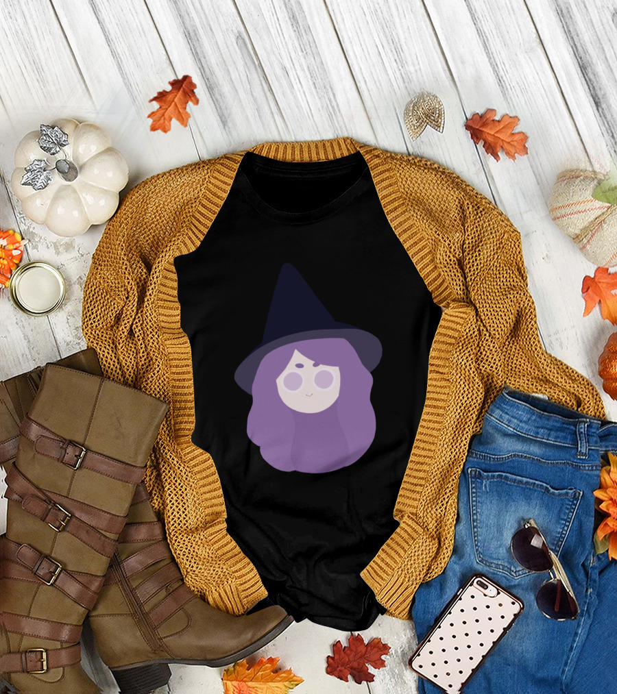 Cute Purple-Haired Witch with Black Hat T-Shirt