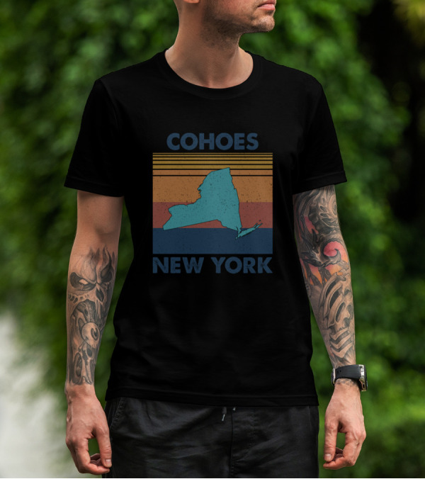 Cohoes New York Retro Vintage State Map Silhouette Stripes T-Shirt