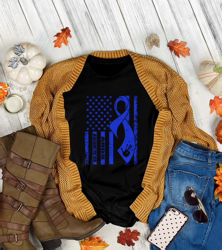 Ards Awareness Blue Ribbon Flag with Handprint T-Shirt