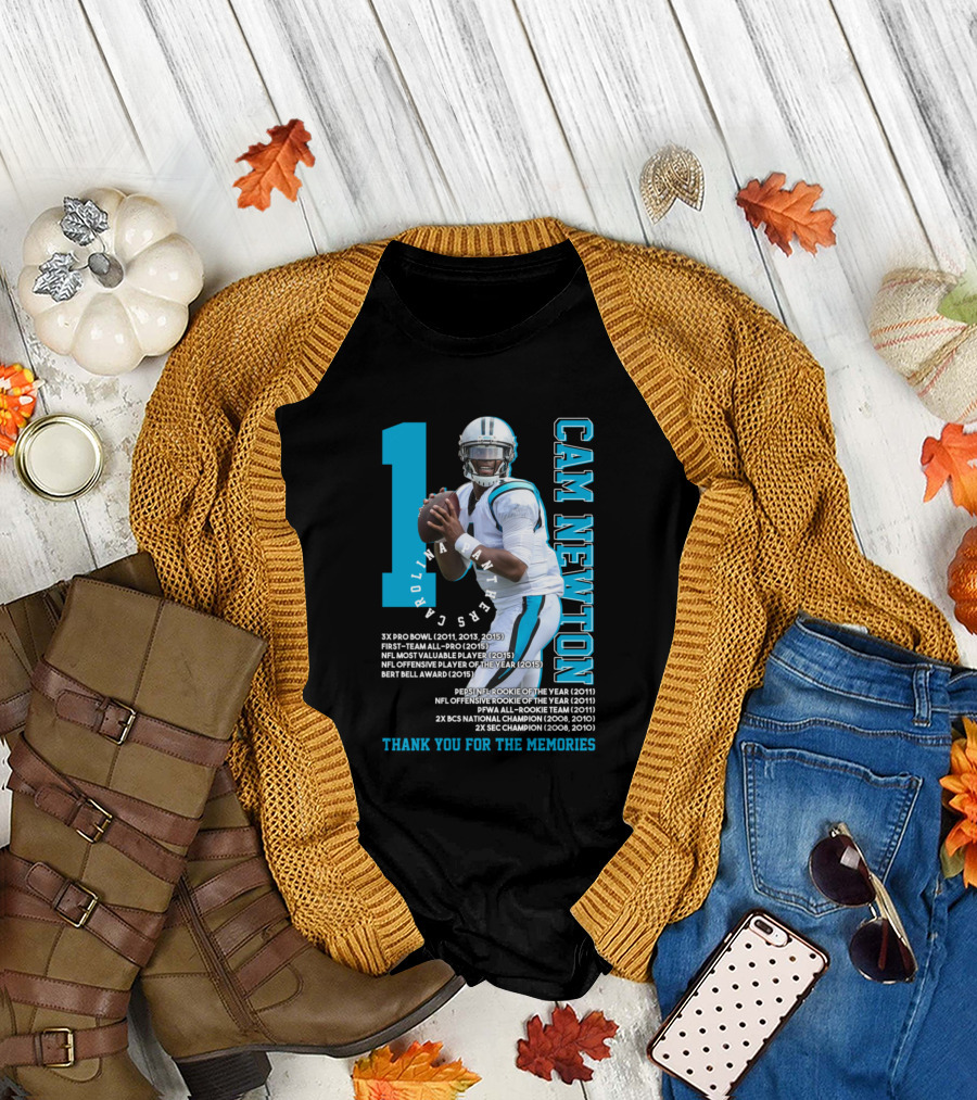 Cam Newton No 1 Jersey New England Football NFL MVP Rookie Champion Memories T-Shirt