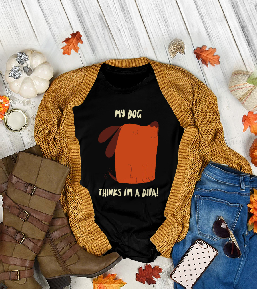 My Dog Thinks I'm A Diva Adorable Red Cartoon Dog T-Shirt