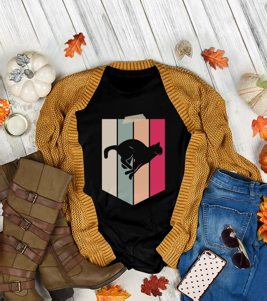 Catholic Love Cat Vintage Retro Stripes T-Shirt
