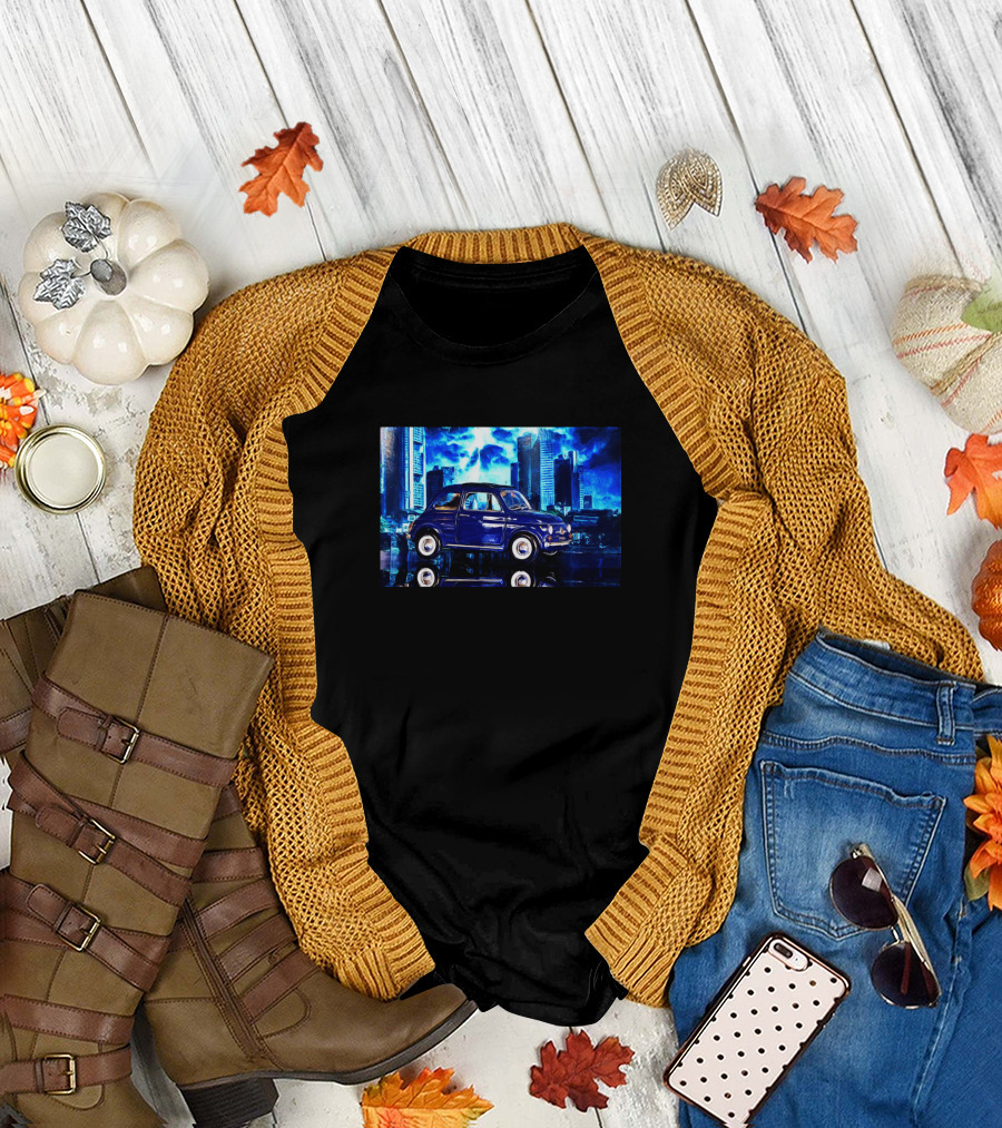 Fiat 500 Classic Cityscape Reflection T-Shirt